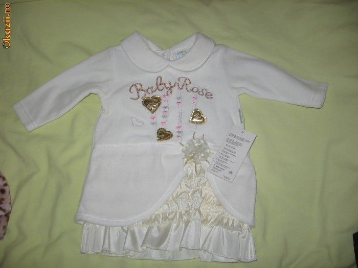 Rochie alba, Baby Rose, 74 cm, 8-9 luni, NOUA