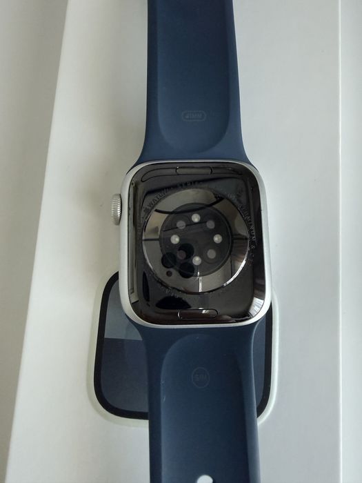 Apple Watch 9 Series 41 mm Silver Aluminum Case, Storm Blue Sport S/M