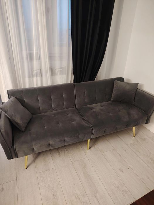 Canapea extensibilă modernă, gri, confortabilă + 2 perne