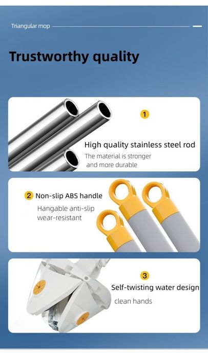 Разтегателен триъгълен MOP за почистване 360° с 3 парцала ПРОМОЦИЯ!
