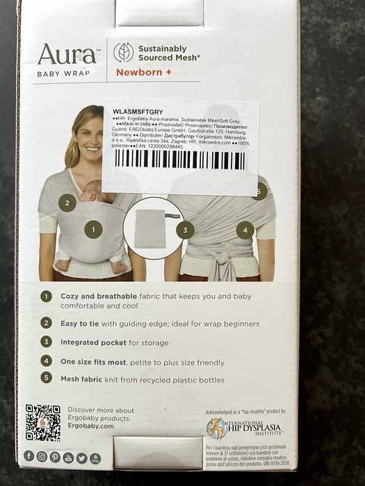 Ergobaby Слинг за бебе Aura marama Sustainable Mesh Soft Grey