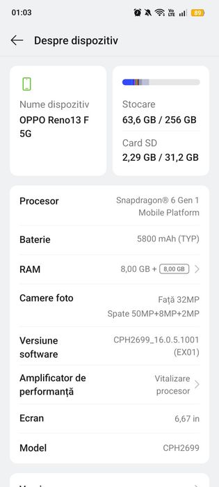 OppO 13F,pachet complet, baterie 99%