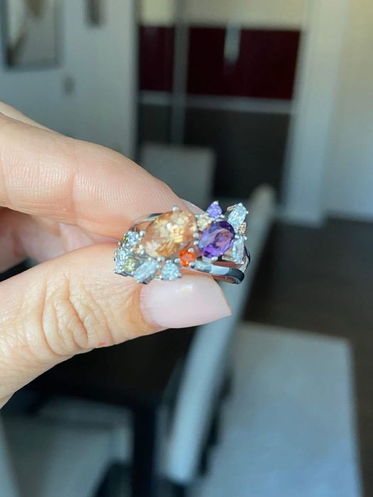 inel superb din argint cu citrin si ametist