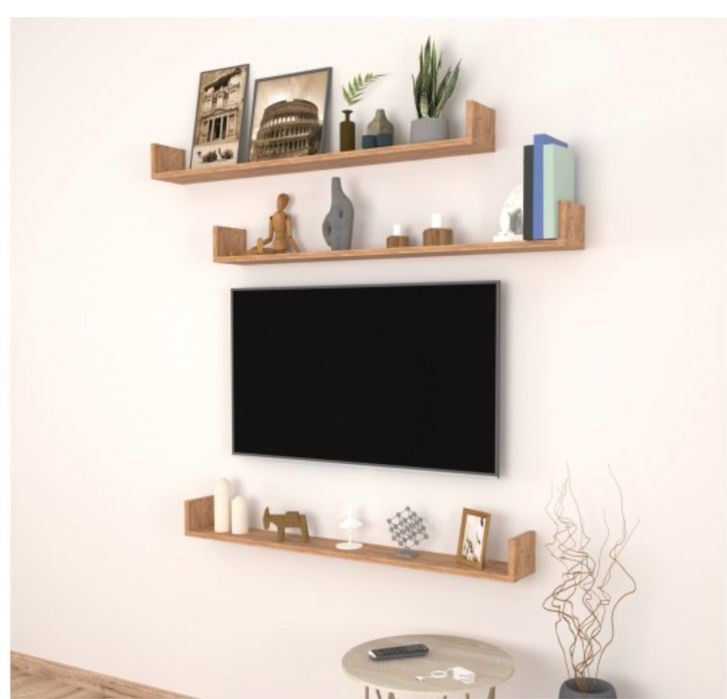 Стенен рафт  HÖGANÄS  три части, 120X15X12 СМ, дъб