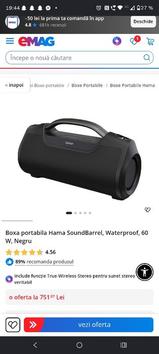 Boxa portabila hama soundbarrel 60w