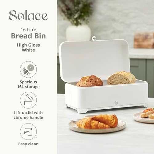 Нова голяма бяла кутия за хляб 16L Swan Solace кухненско съхранение с повдигащ капак