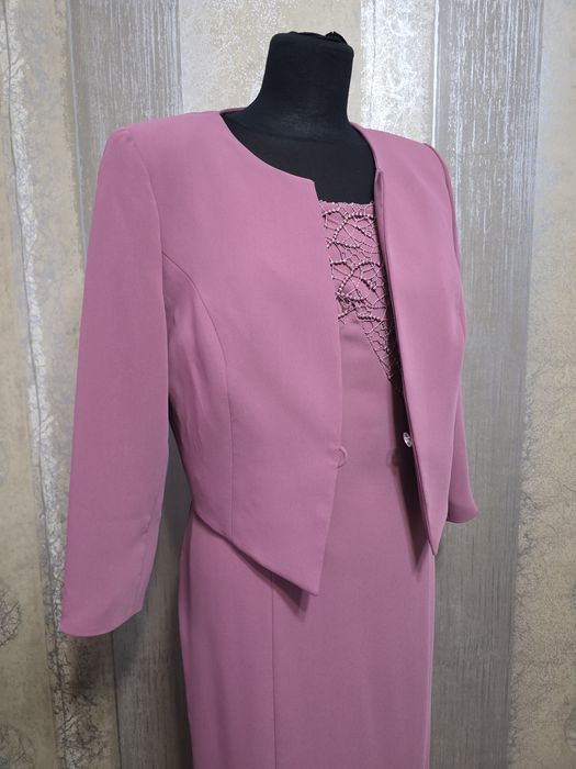 Compleu Elegant Rochie și Sacou - Roz Prăfuit - mărime 42