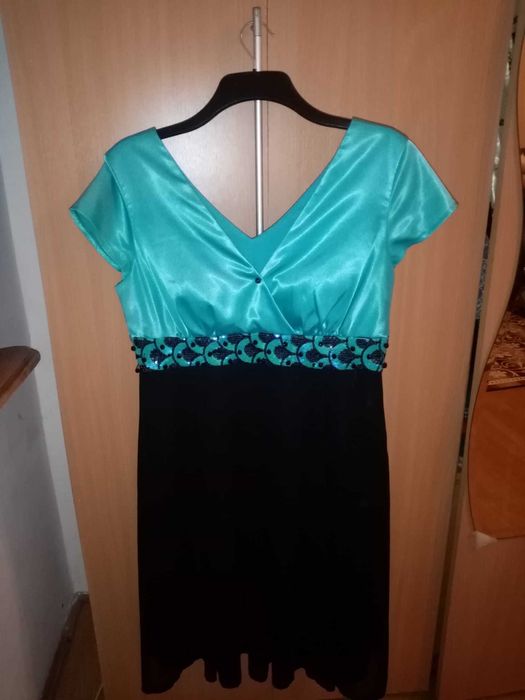 rochie elegantă, negru/turcoaz