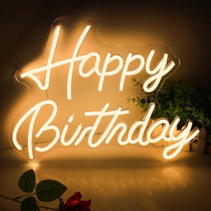 Lumina LED Neon, Happy Birthday, 42x32 cm, USB, alb cald