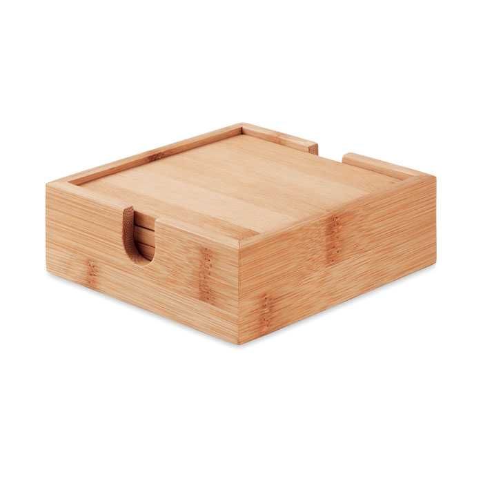 подложка за чаша комплект дървени масивни от бамбук, естествен