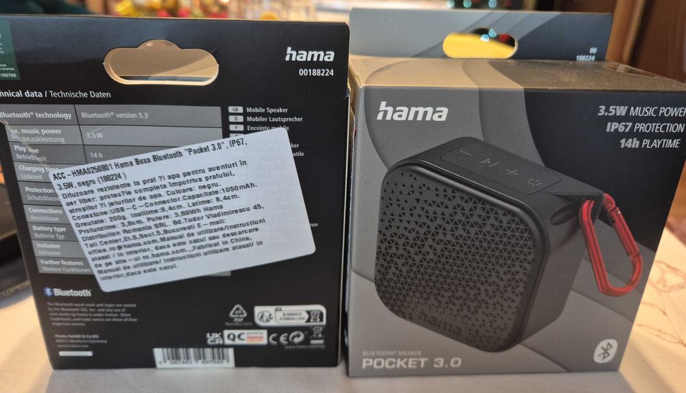 Boxa portabila Bluetooth Hama Pocket 3.0, 3.5W, IP67 – noua