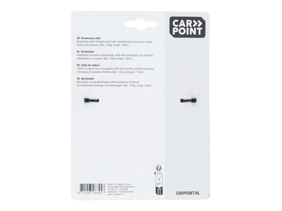 Cablu siguranta remorca auto Carpoint 150kg / 1500N, 100 cm, 1 buc.