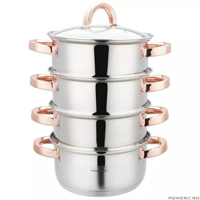 Set de 5 piese, oala pentru fiert cu abur, inox, diametru 18 cm,