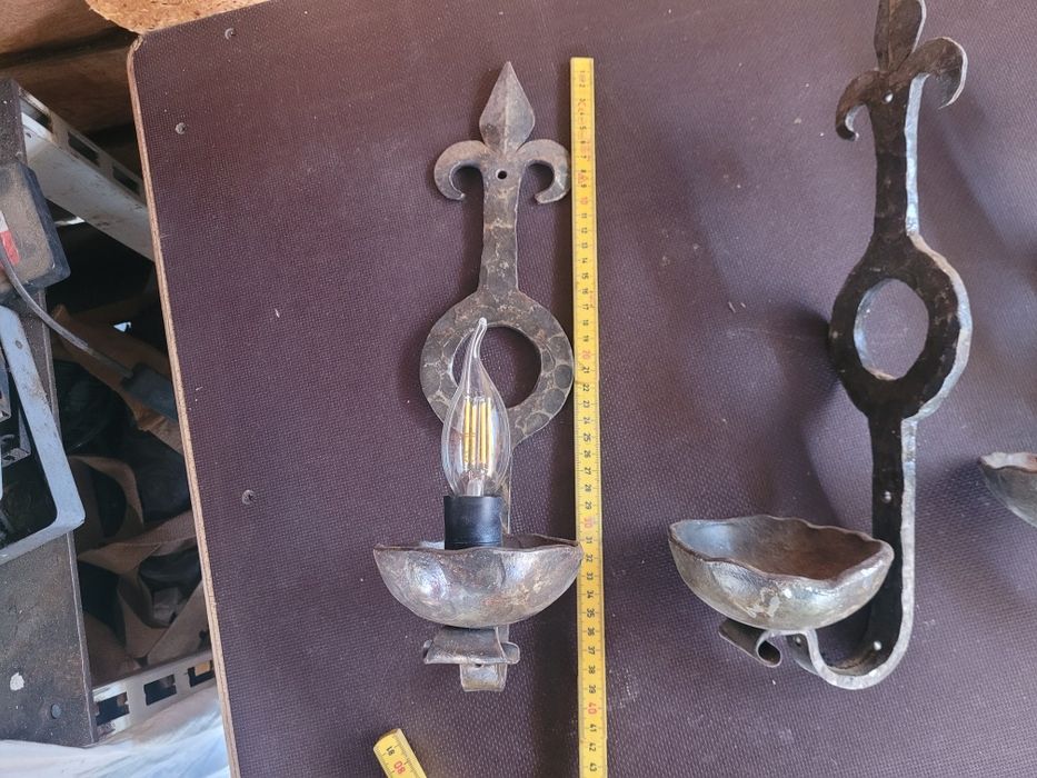 Set 5 piese forjate candelabru, lustra, rustic