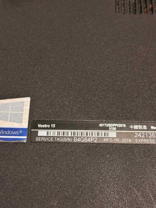 Лаптоп Dell Vostro 15 3568, 8 GB, 256, Windows 10 Pro