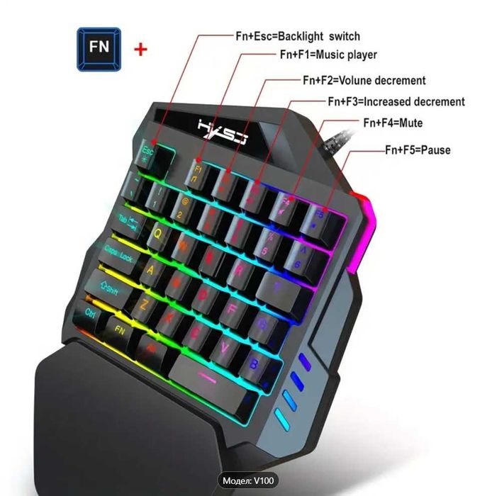 Гейминг клавиатура HXSJ, V100 с 35 клавиша, USB, черен