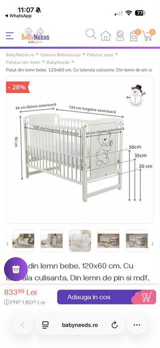 Pat BabyNeeds 120x60 + saltea