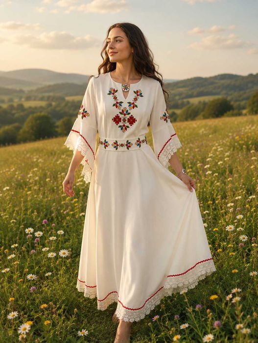 Рокля с бродирана шевица/бродерия