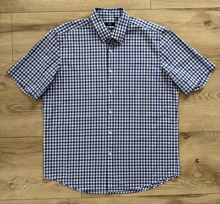 Camasa HUGO BOSS Carouri Albastru Maneca Scurta Barbati | Marime 43 XL