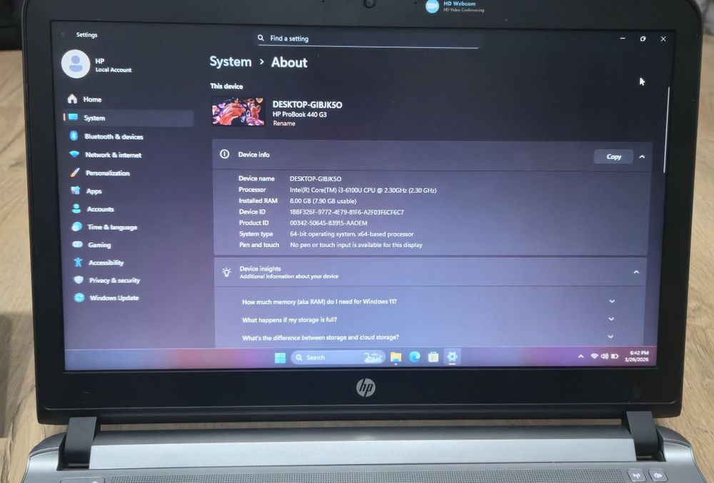 HP Probook 440 G3 Intel I3 6100U 8GB RAM DDR4 HDD 500GB Windows 10 /11