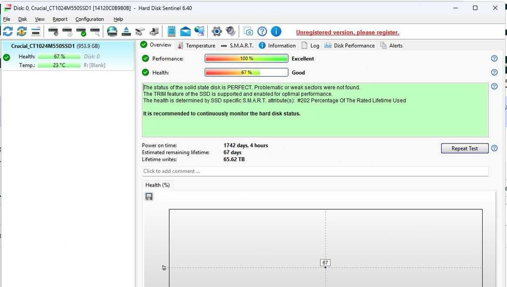 1TB Crucial SSD, SATA, добро състояние без лоши сектори