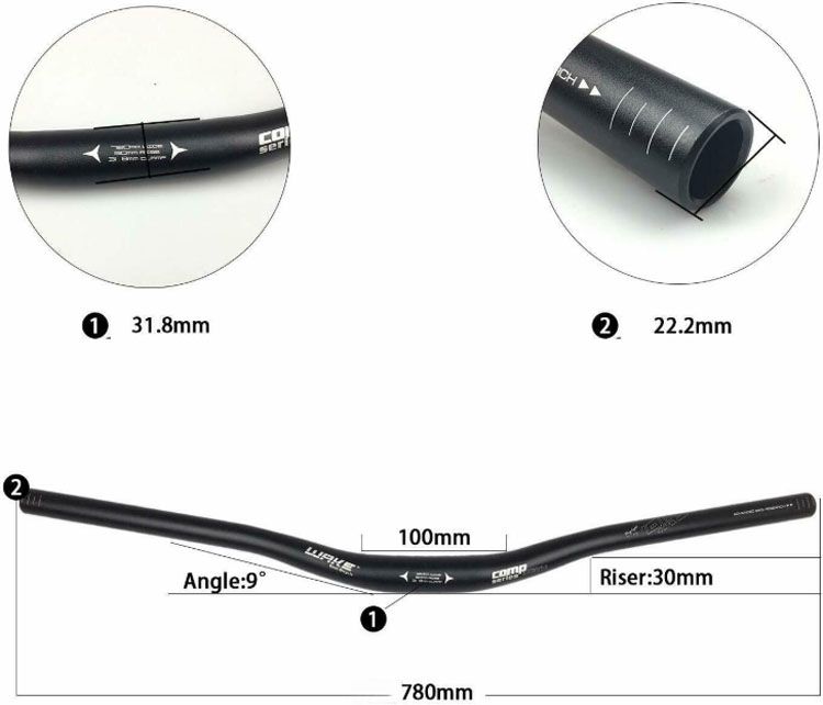 Wake Downhill Riserbar 780mm negru, rosu, auriu, albastru, verde, mov