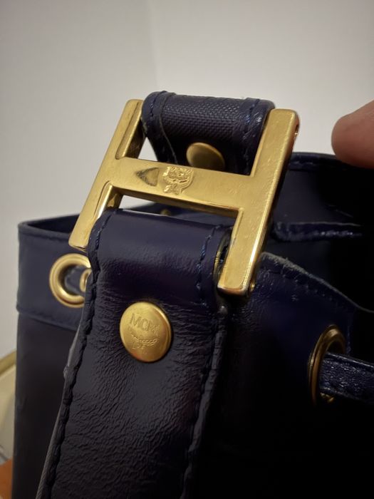 MCM Drawstring Bucket Bag Navy