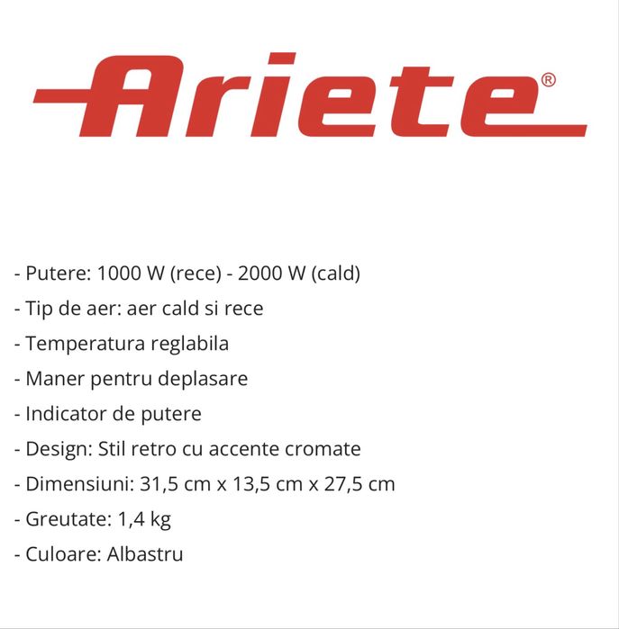 Aeroterma Ariete ventilator incalzitor