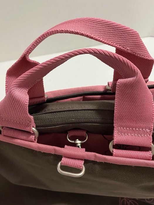 Чанта за през рамо American Tourister, кафява и розова, бродирана