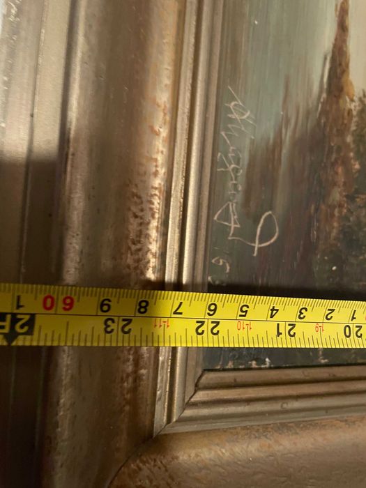 Tablou Vechi Ulei pe Panza - Peisaj Rural Semnat, Anul 1953