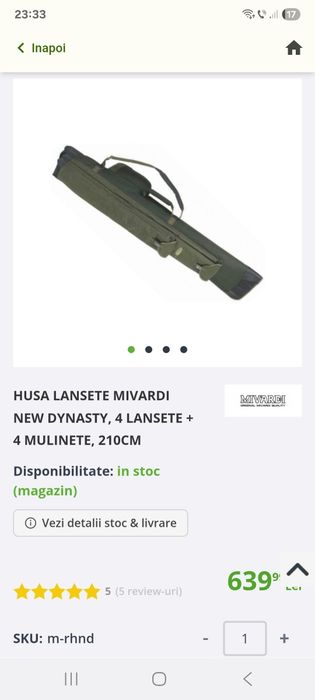 Vând husa Lansete Mivardi New Dynasty, 4 Lansete + 4 Mulinete, 210cm