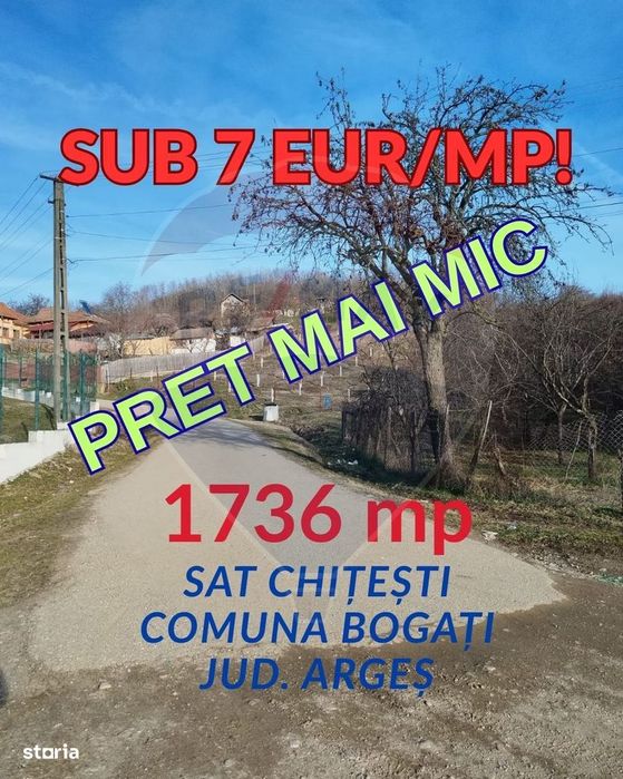 Teren intravilan 1.736 mp Chițești- Bogați (AG), deschidere la asfalt