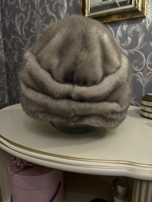 Шапка-чалма из серой норки