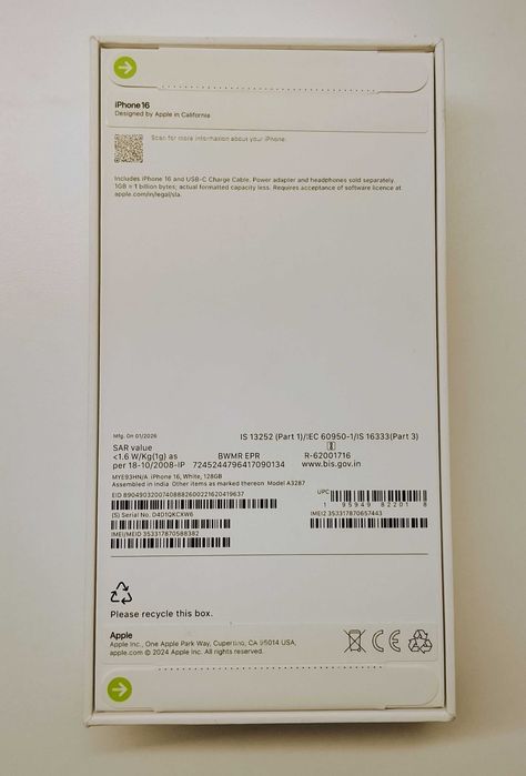 Apple iPhone 16 128Gb NanoSIM+eSIM белый