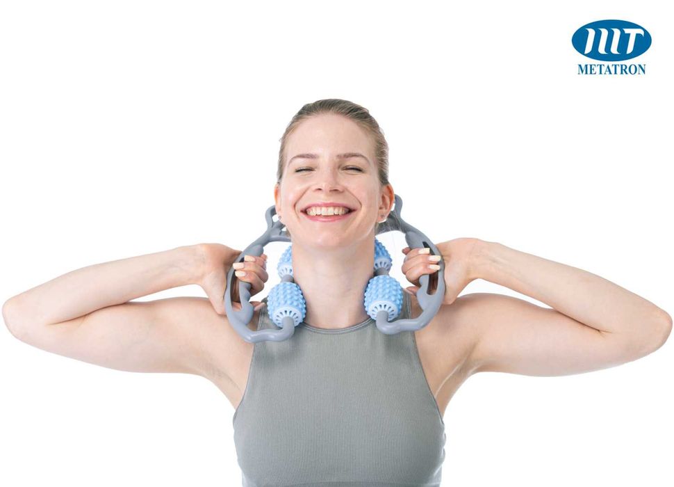 Aparat pentru masaj muscular de relaxare, cu role moi din silicon, pentru brațe, gât, șolduri, picioare