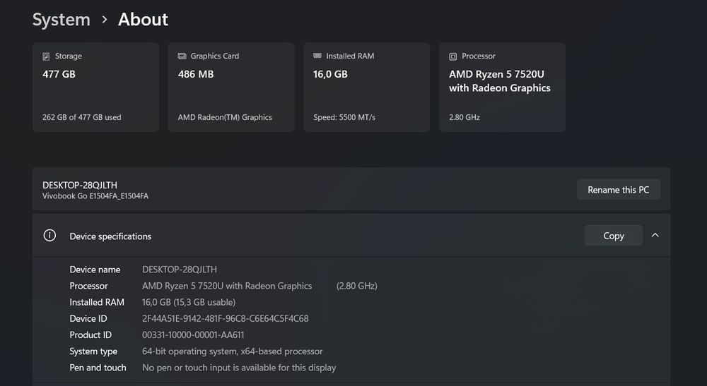 Лаптоп ASUS Vivobook GO E1504FA