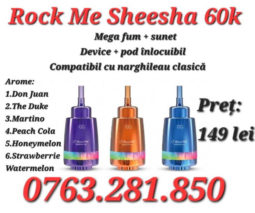 Rock Me Sheesha 60k Vape COMPATIBIL cu NARGHILEA