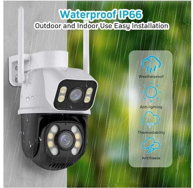 А0018 Външна водоуст двойна камера ICSEE 6MP 360° въртяща цветно нощно