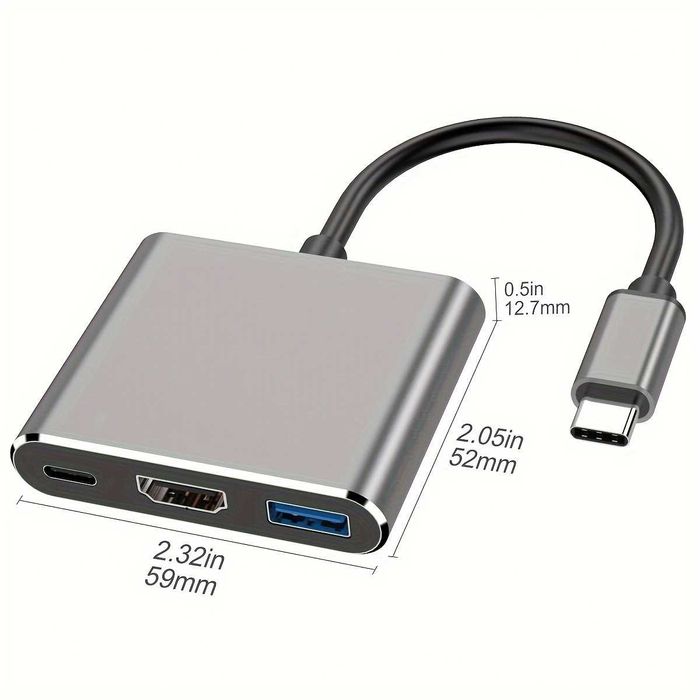 3in1 adaptor USB-C la HDMI 4K + USB 3.0 + USB-C pentru telefon laptop