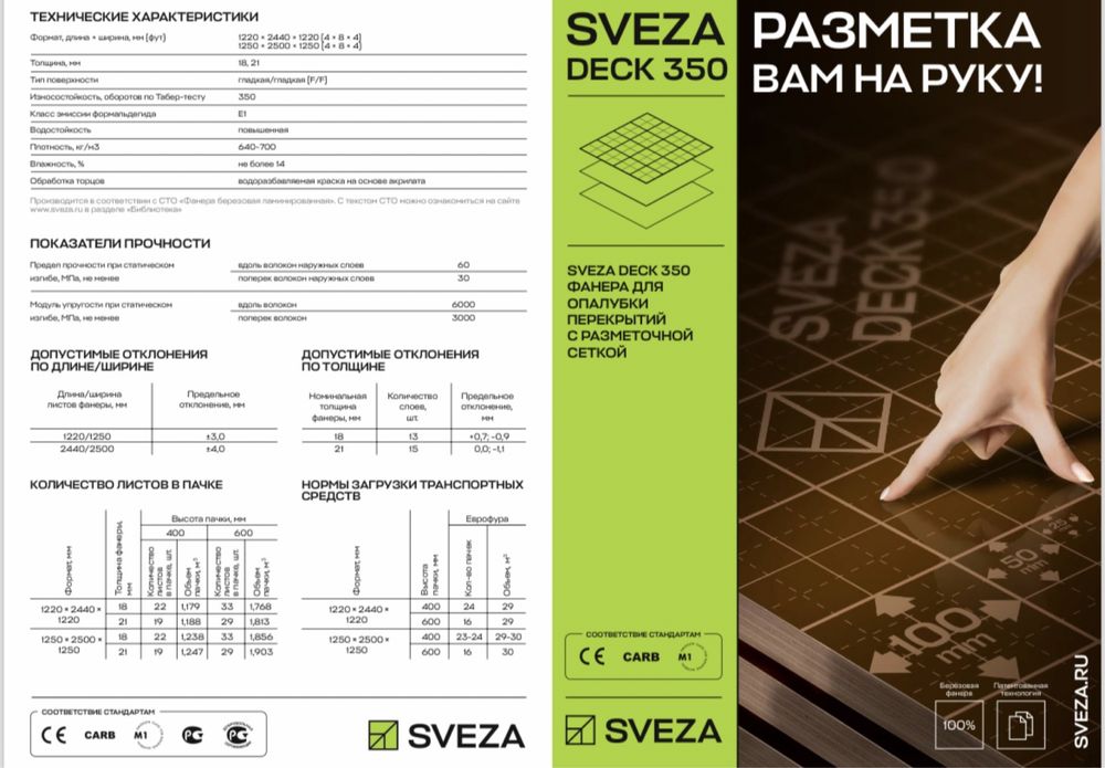 Фанера ламинированная Свеза Sveza Deck 350 18 мм