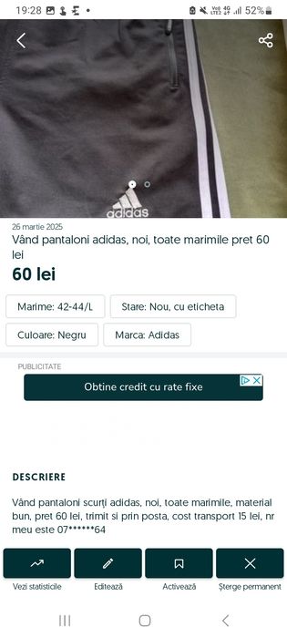 Pantaloni adidas scurti,noi, toate marimile pret 60 lei