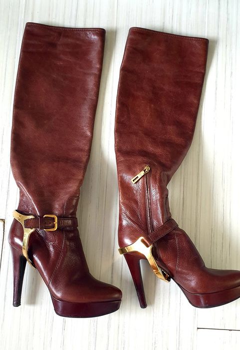 Prada Leather Boots Size 37/1/2 /24см. ОРИГИНАЛ! Дамски Кожени Ботуши!