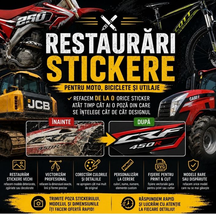 Restaurare /redesenare și producție stickere moto / biciclete /stickere tractor ISEKI /stickere auto /Colante auto / Reclama mașină / aptipilduri auto