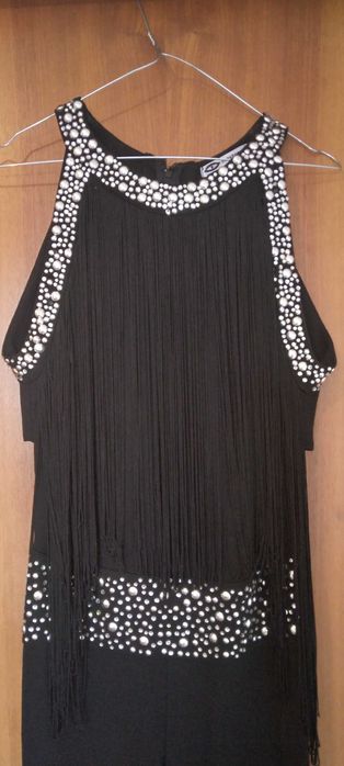 Salopeta neagra eleganta cu franjuri