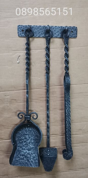 Кош за дърва с прибор за камина, лопатка, маша, дилаф, ръжен,