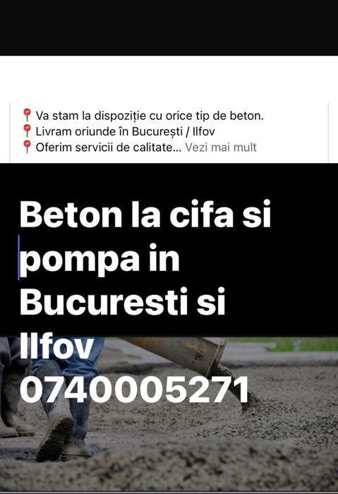 Beton la cifa cu pompa fixa sau mobila 0️⃣7️⃣4️⃣0️⃣0️⃣0️⃣5️⃣2️⃣7️⃣1️⃣