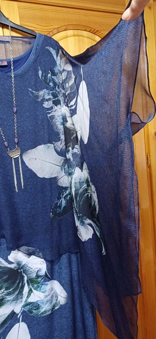 Прекрасна Рокля с Фиерична ТУНИКА Коприна + Колие!НОВА!