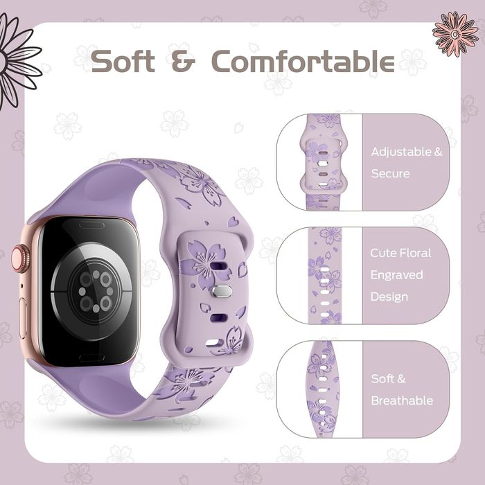 FLORAL Силиконова каишка Apple Watch Series 11/10/9/8/7/6/5/4/3/2/1/SE