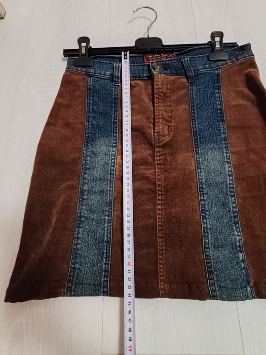 Fustă denim și catifea reiată