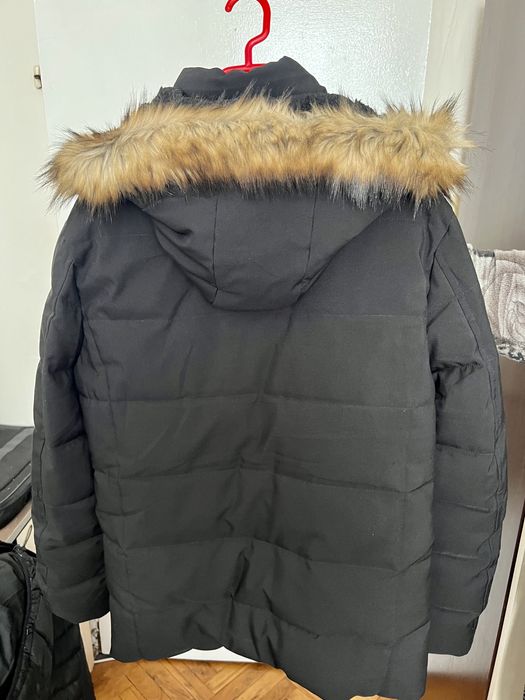 Мъжко зимно яке с качулка и пух - черно (L)